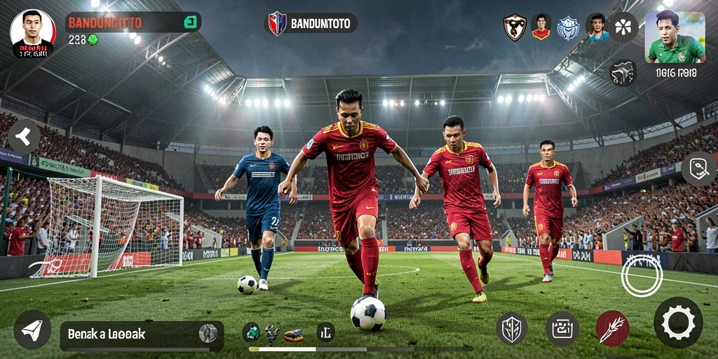 Tampilan gameplay mendebarkan dari BANDUNGTOTO yang menunjukkan aksi sepak bola.